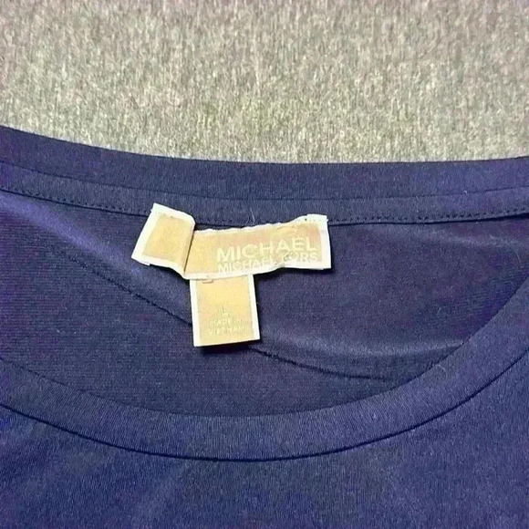 MICHAEL Kors Short Sleeve Stretch Navy Dress with Pleated Sleeves. Women Size L - Picture 8 of 10